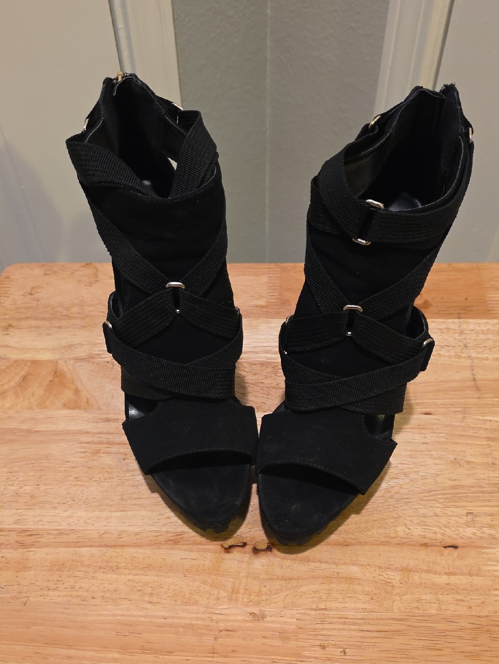 Guess Black Crisscross Strap Open-Toe Heels